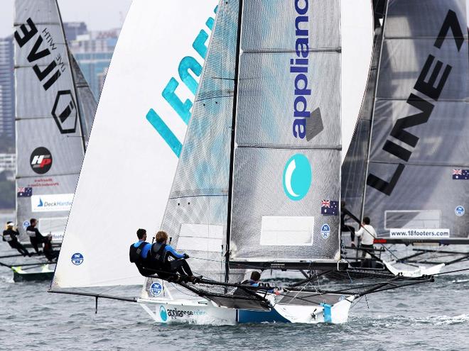 Racing was tight at the first windward mark – 18ft Skiffs Spring Championship ©  Frank Quealey / Australian 18 Footers League